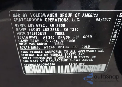 2018 Volkswagen Atlas 3.6L V6 Launch Edition from USA, damaged, VIN 1V2BR2CA8JC502686